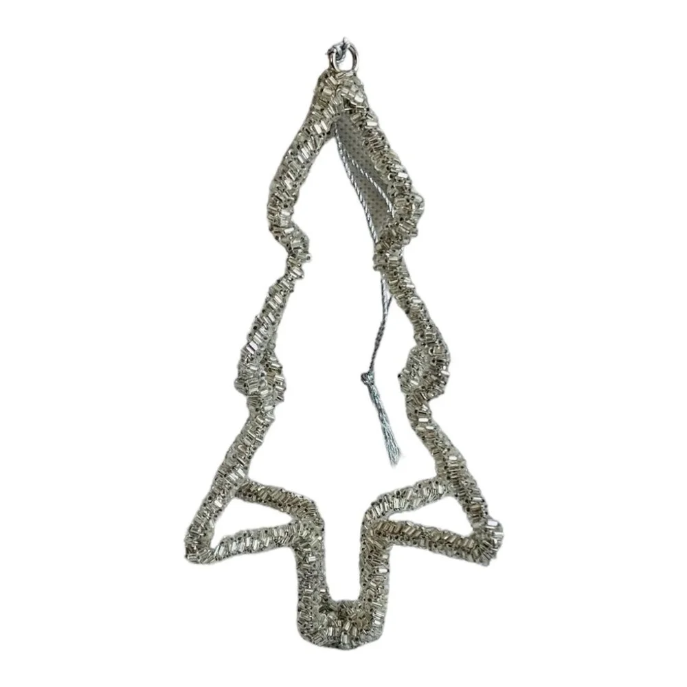 Pottery Barn Silver Beaded Christmas Tree Ornament Handcrafted Collectible